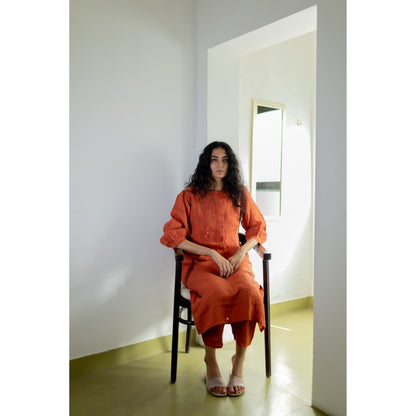 Silai Studio Ginger Rust Linen Kurta