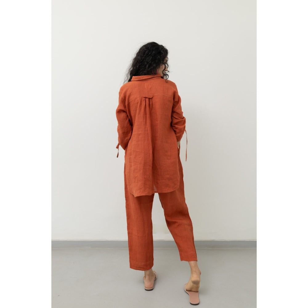 Silai Studio Ginger Rust Linen Shirt and Pant (Set of 2)