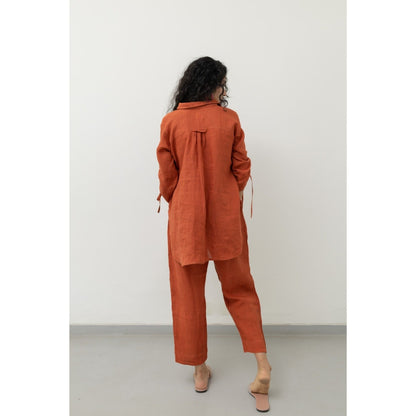 Silai Studio Ginger Rust Linen Shirt and Pant (Set of 2)