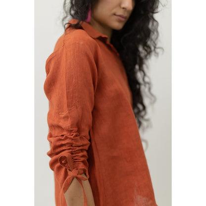 Silai Studio Ginger Rust Linen Shirt and Pant (Set of 2)