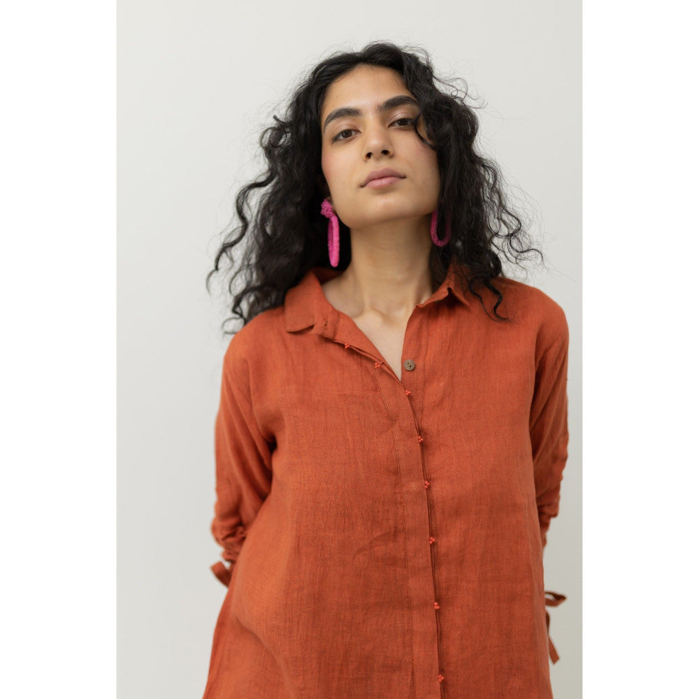 Silai Studio Ginger Rust Linen Shirt and Pant (Set of 2)