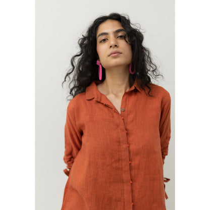 Silai Studio Ginger Rust Linen Shirt and Pant (Set of 2)