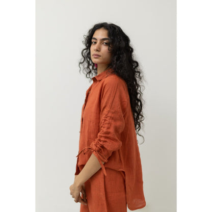 Silai Studio Ginger Rust Linen Shirt and Pant (Set of 2)