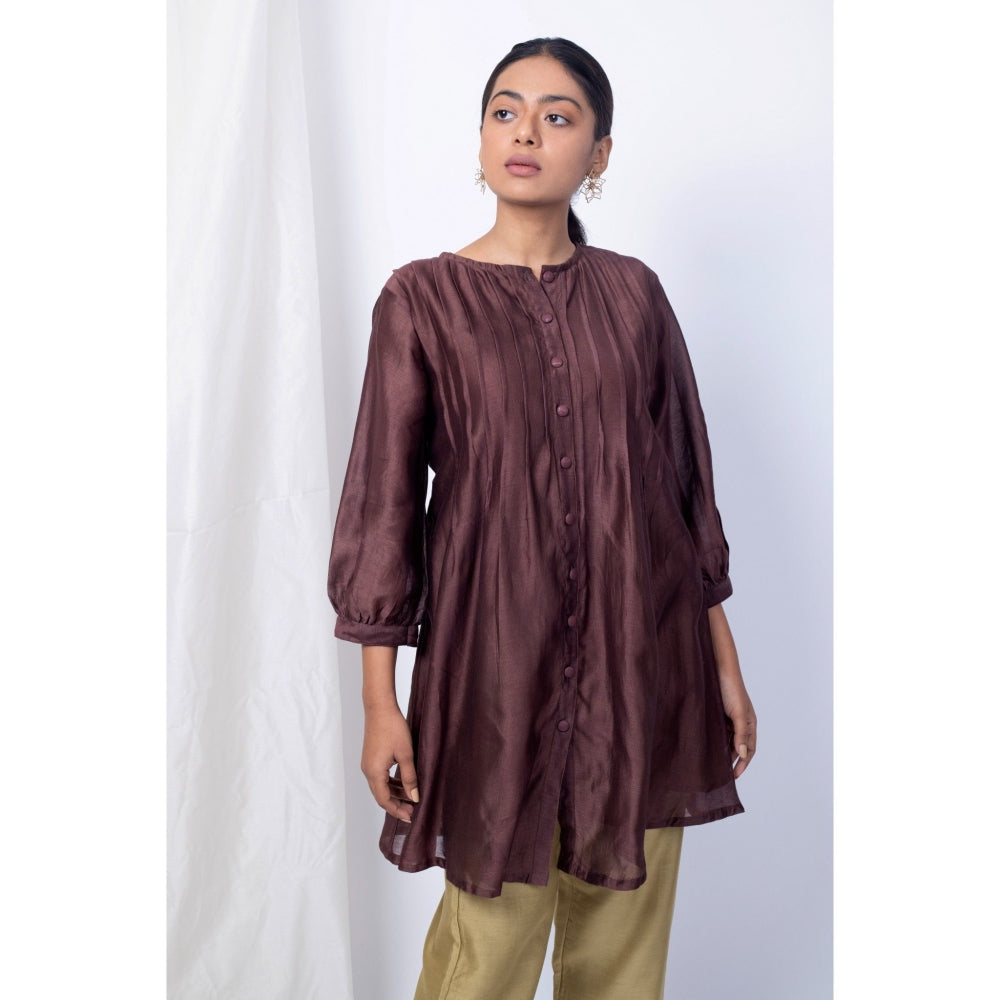 Silai Studio Deepwood Brown Top with Golden Pant (Set of 2)