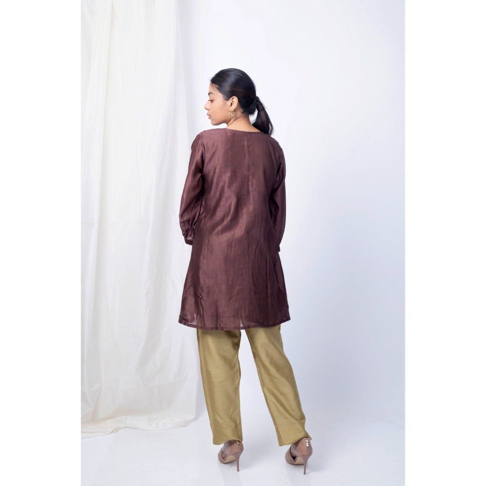Silai Studio Deepwood Brown Top with Golden Pant (Set of 2)