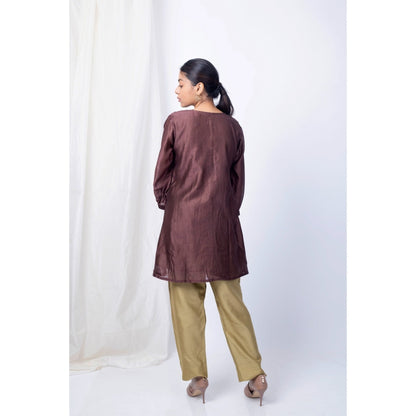 Silai Studio Deepwood Brown Top with Golden Pant (Set of 2)