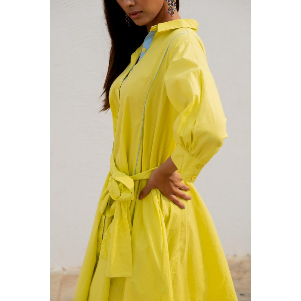 Silai Studio Neembu Yellow Shirt Dress