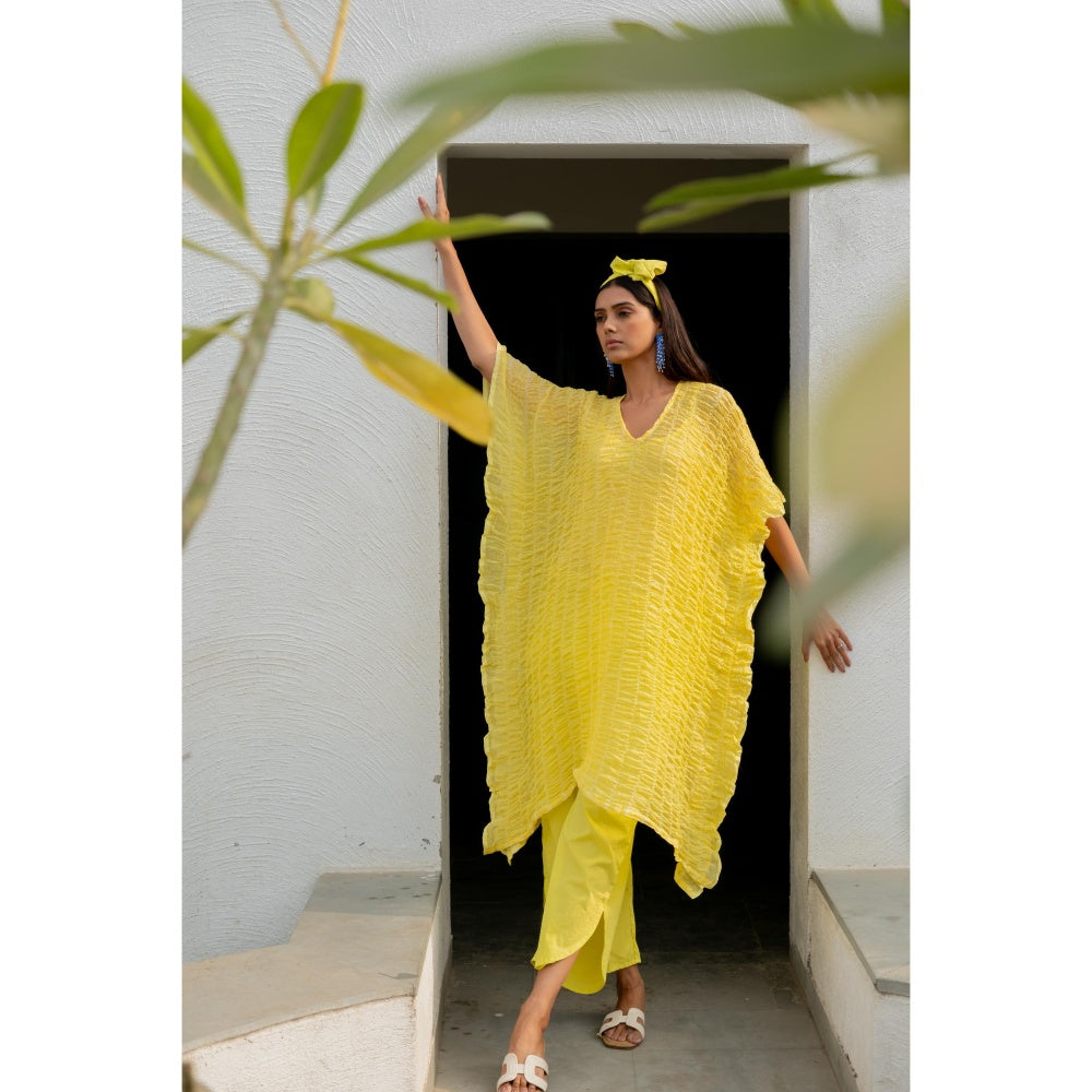 Silai Studio Iced Lemon Kaftan With Pant and Inner (Set of 3)