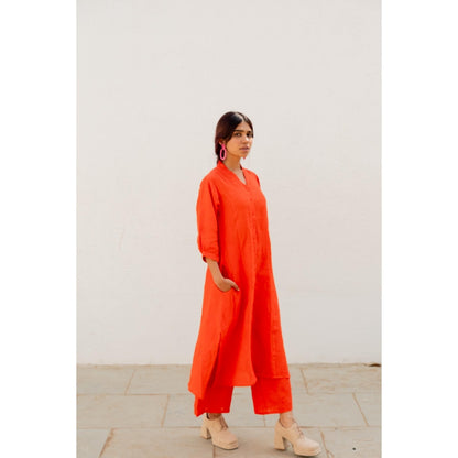 Silai Studio Scarlet Linen Button Down Kurta
