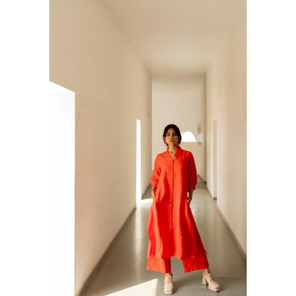 Silai Studio Scarlet Linen Button Down Kurta