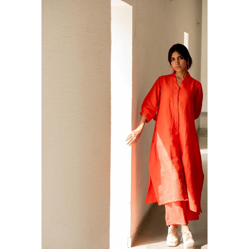 Silai Studio Scarlet Linen Button Down Kurta