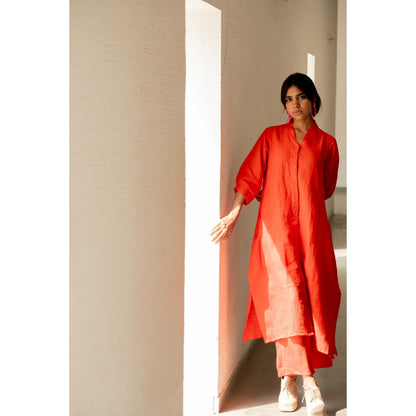 Silai Studio Scarlet Linen Button Down Kurta