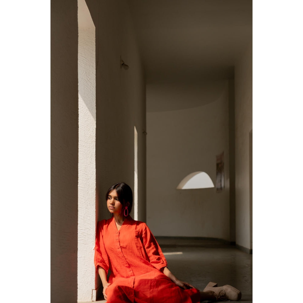 Silai Studio Scarlet Linen Button Down Kurta