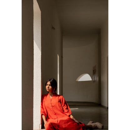 Silai Studio Scarlet Linen Button Down Kurta