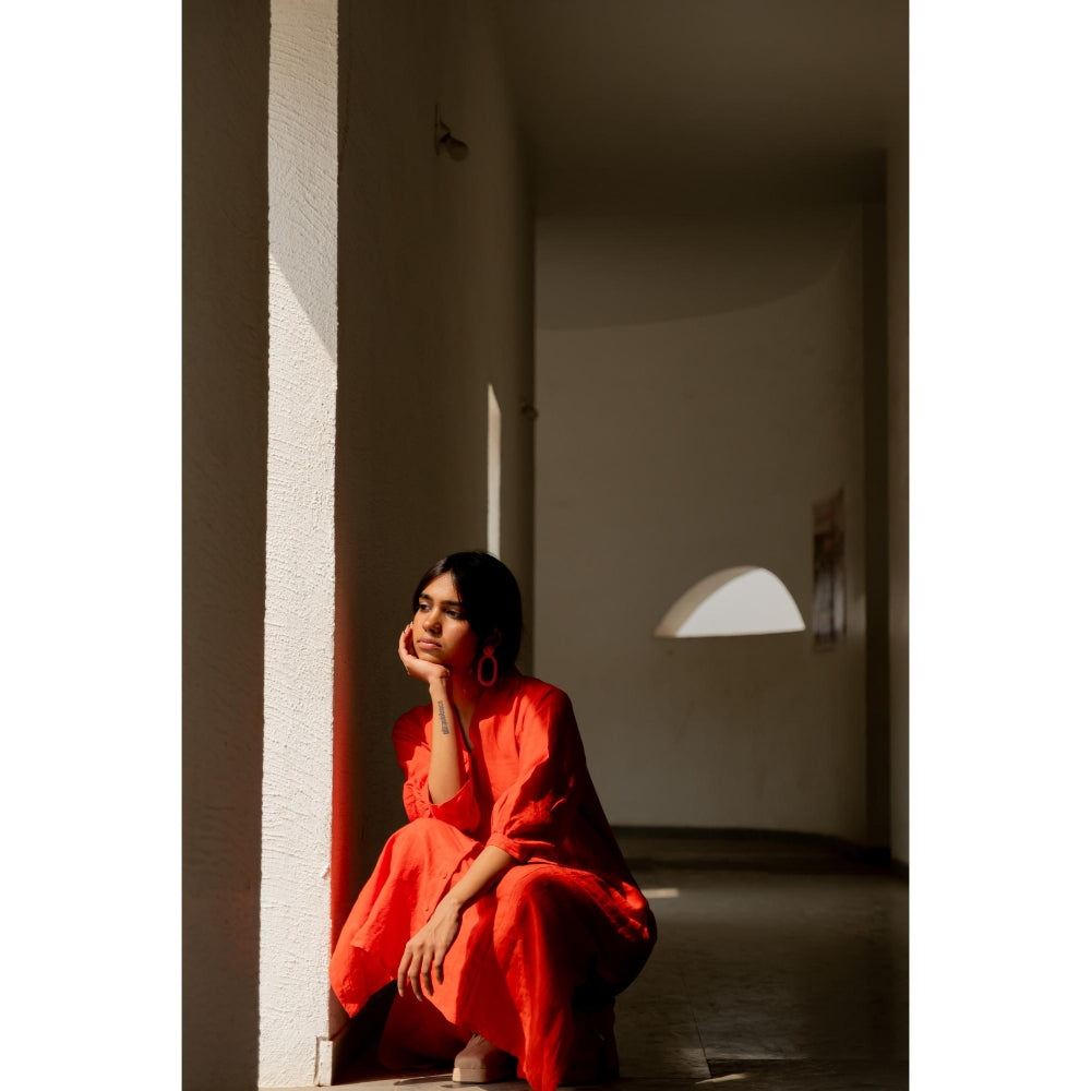 Silai Studio Scarlet Linen Button Down Kurta