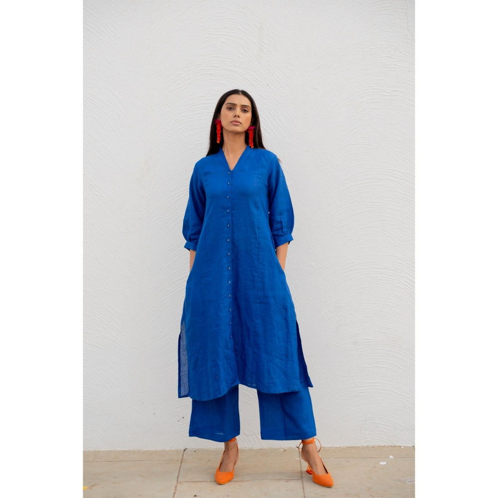 Silai Studio Sapphire Linen Button-down Kurta
