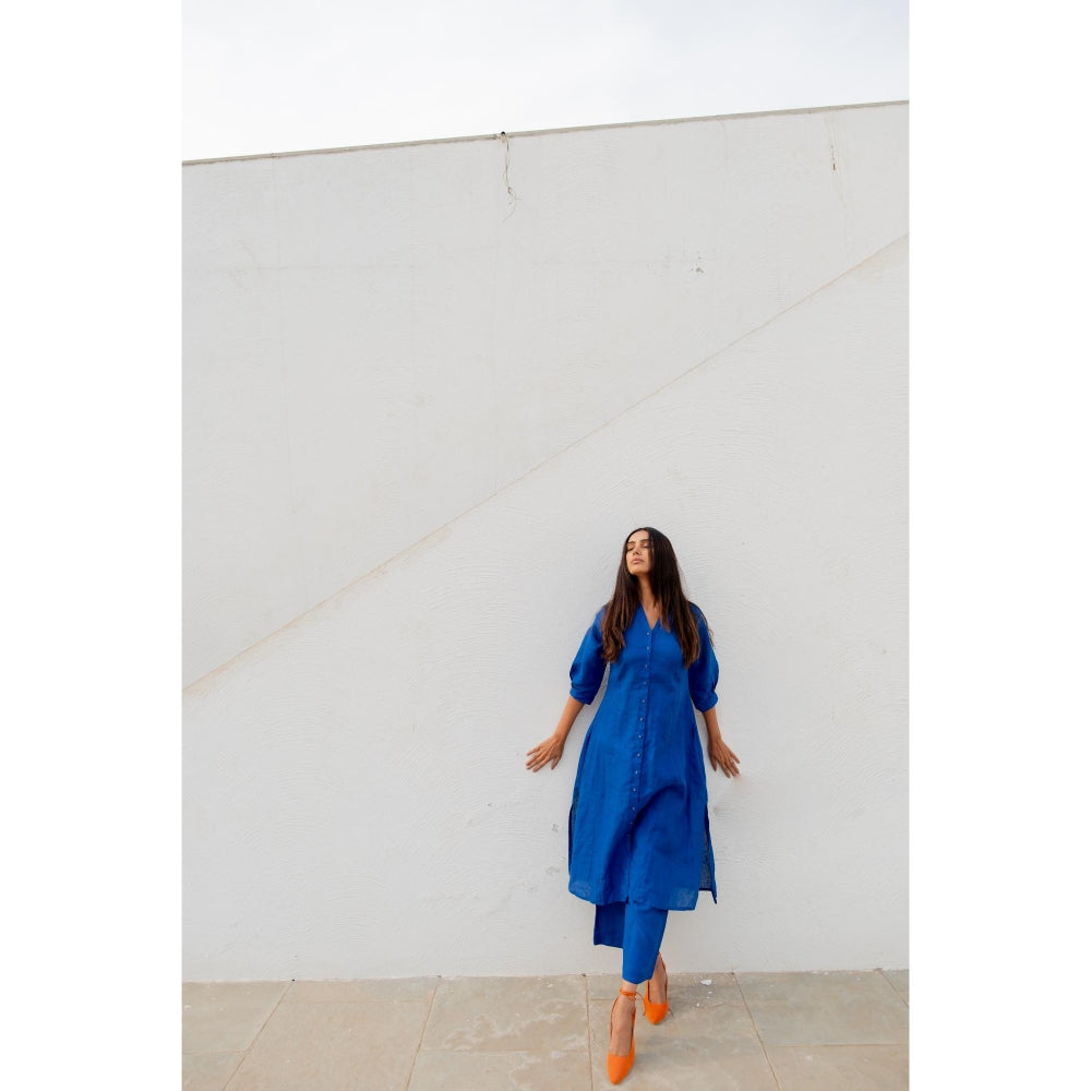 Silai Studio Sapphire Linen Button-down Kurta