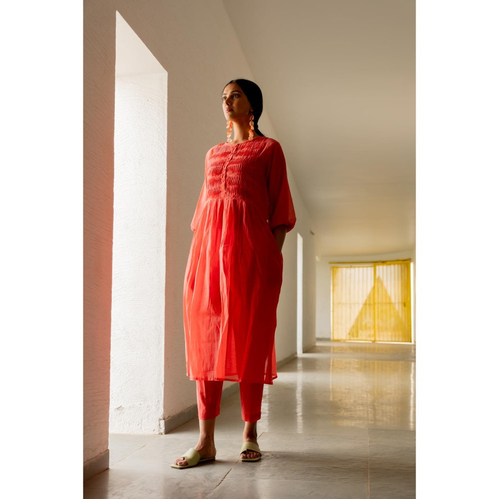 Silai Studio Coral Pleated Kurta with Inner (Set of 2)