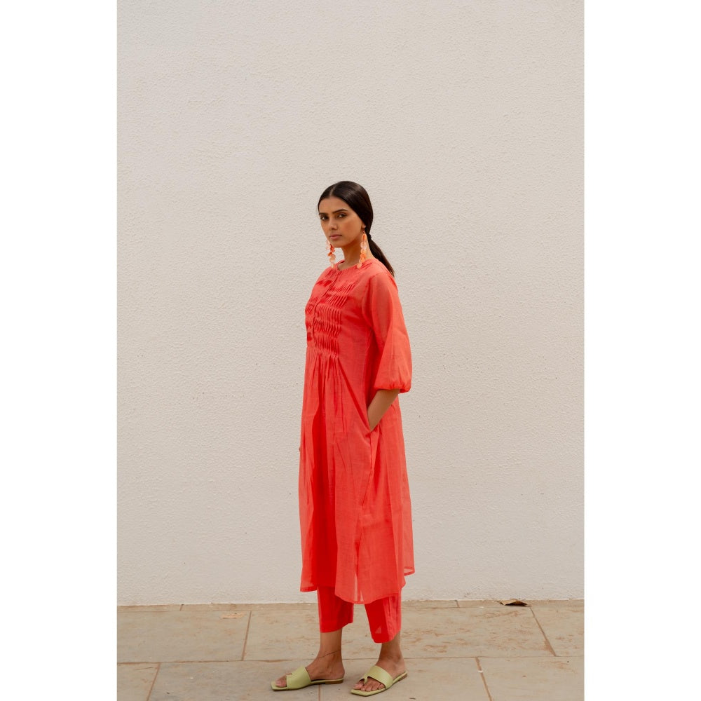 Silai Studio Coral Pleated Kurta with Inner (Set of 2)