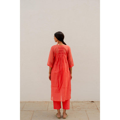 Silai Studio Coral Pleated Kurta with Inner (Set of 2)