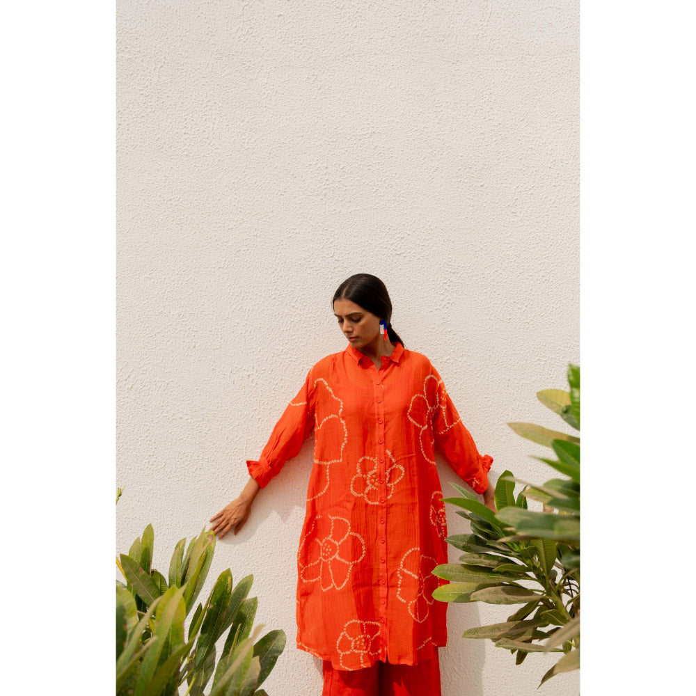 Silai Studio Burnt Orange Bandhani Kurta with Inner (Set of 2)