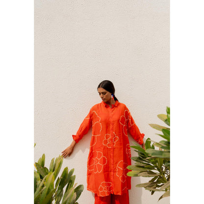 Silai Studio Burnt Orange Bandhani Kurta with Inner (Set of 2)