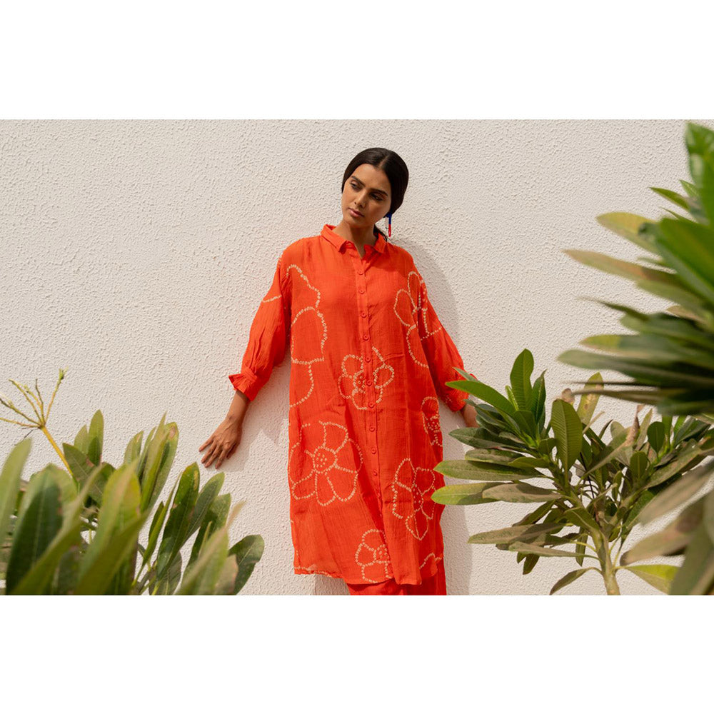 Silai Studio Burnt Orange Bandhani Kurta with Inner (Set of 2)