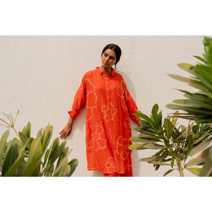 Silai Studio Burnt Orange Bandhani Kurta with Inner (Set of 2)