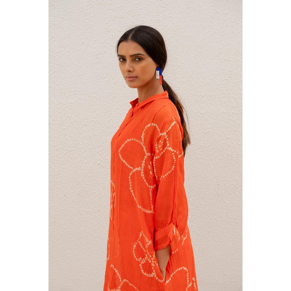 Silai Studio Burnt Orange Bandhani Kurta with Inner (Set of 2)