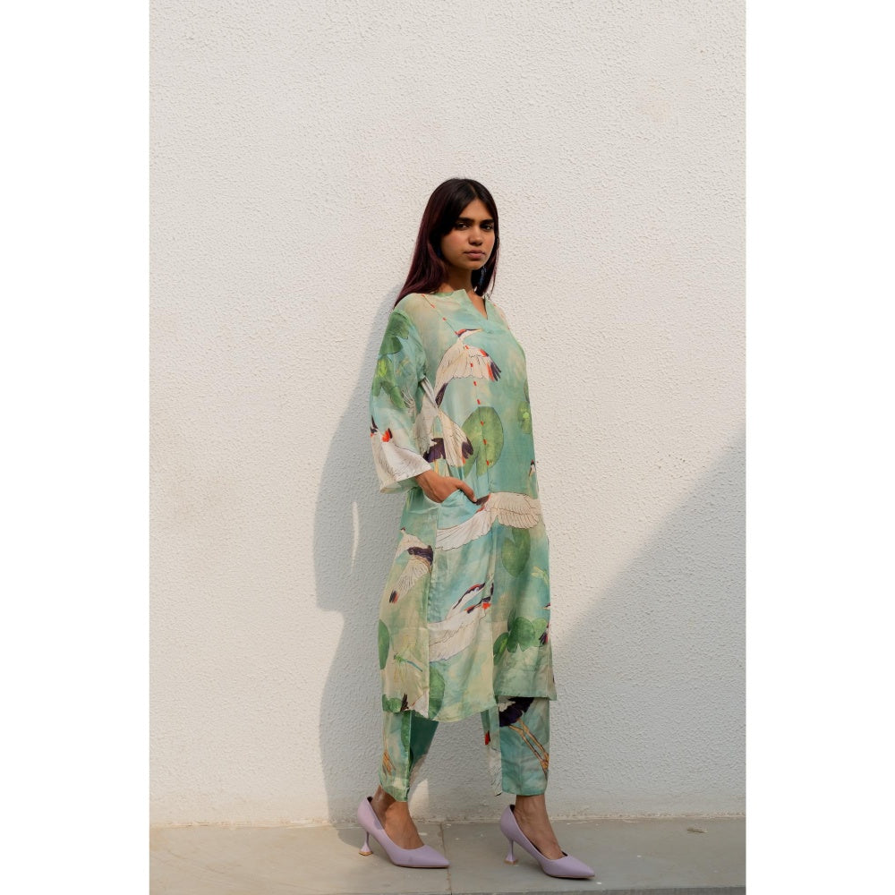 Silai Studio Oriental Cranes And Frogs Kurta with Inner (Set of 2)