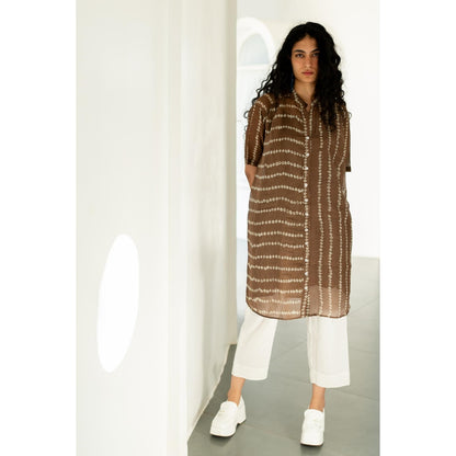 Silai Studio Rosewood Bandhej Kurta with Inner (Set of 2)