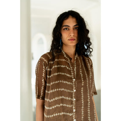 Silai Studio Rosewood Bandhej Kurta with Inner (Set of 2)
