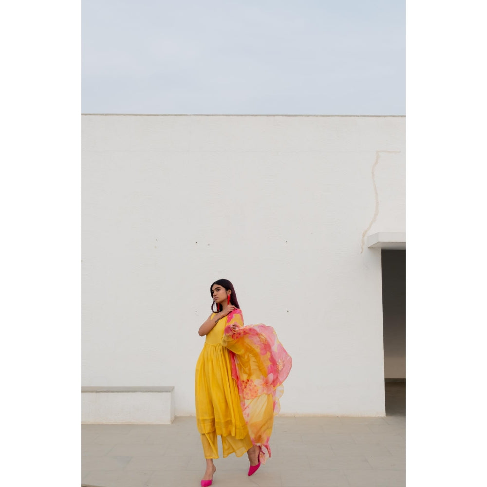 Silai Studio Yellow Fields Kurta with Palazzo (Set of 2)