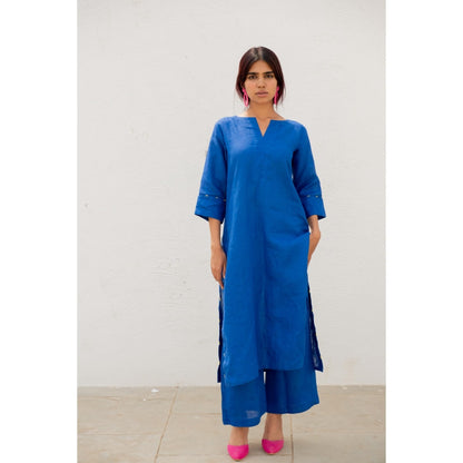 Silai Studio Sapphire Linen Kurta with Palazzo (Set of 2)