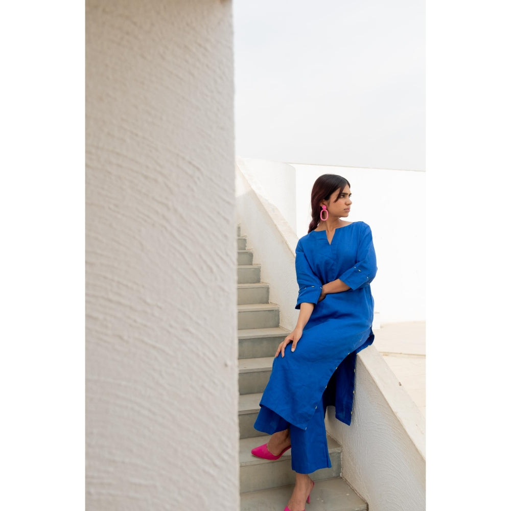 Silai Studio Sapphire Linen Kurta with Palazzo (Set of 2)