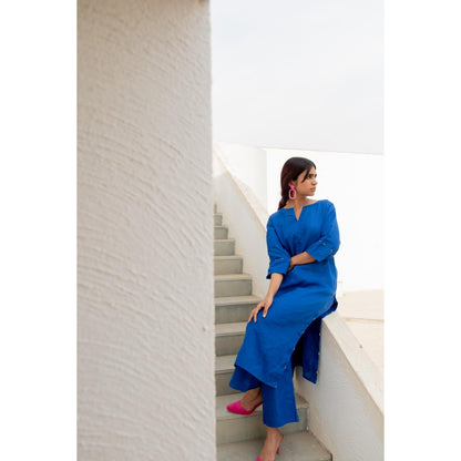 Silai Studio Sapphire Linen Kurta with Palazzo (Set of 2)