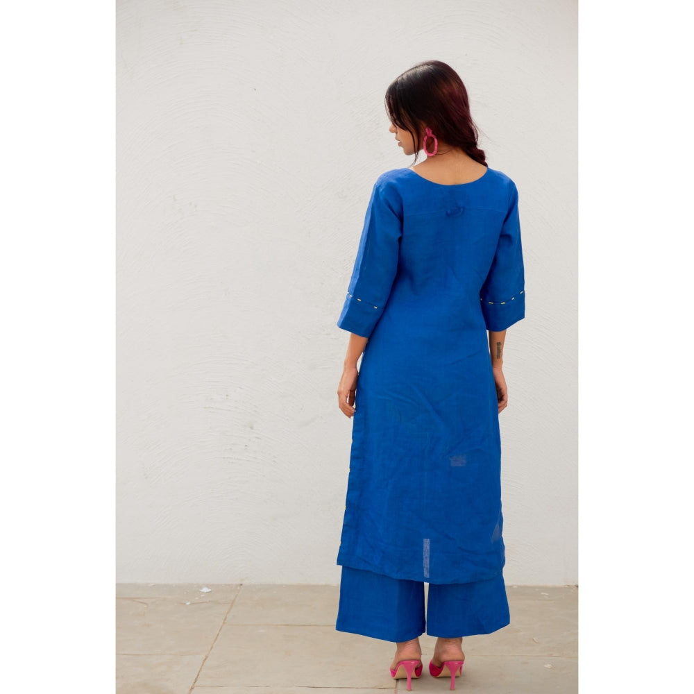 Silai Studio Sapphire Linen Kurta with Palazzo (Set of 2)