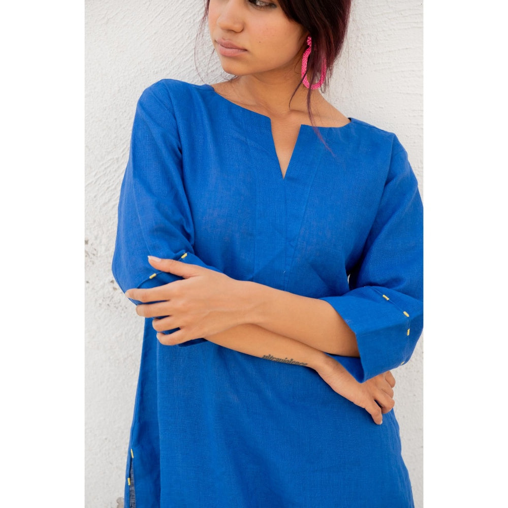 Silai Studio Sapphire Linen Kurta with Palazzo (Set of 2)