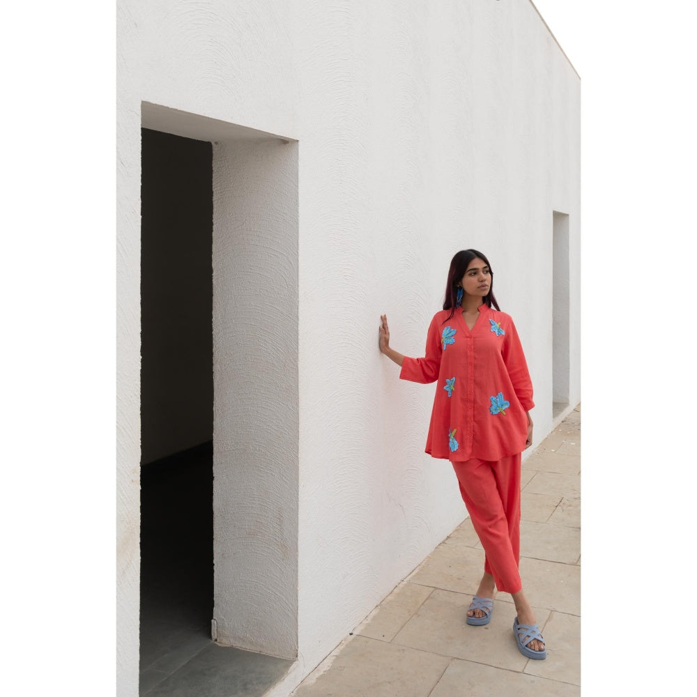 Silai Studio Coral Embroidered Co-Ord (Set of 2)