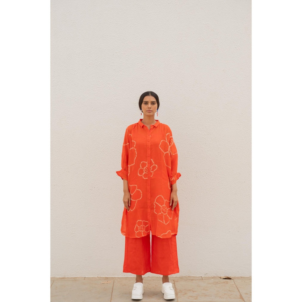 Silai Studio Burnt Orange Bandhani Kurta with Palazzo and Inner (Set of 3)
