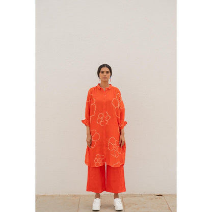 Silai Studio Burnt Orange Bandhani Kurta with Palazzo and Inner (Set of 3)