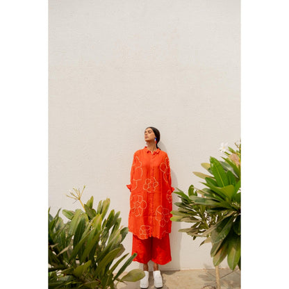 Silai Studio Burnt Orange Bandhani Kurta with Palazzo and Inner (Set of 3)