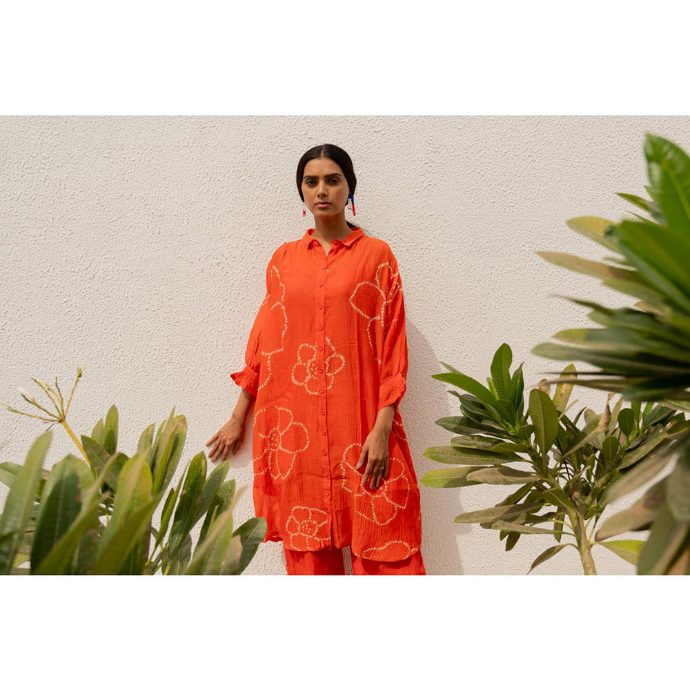Silai Studio Burnt Orange Bandhani Kurta with Palazzo and Inner (Set of 3)