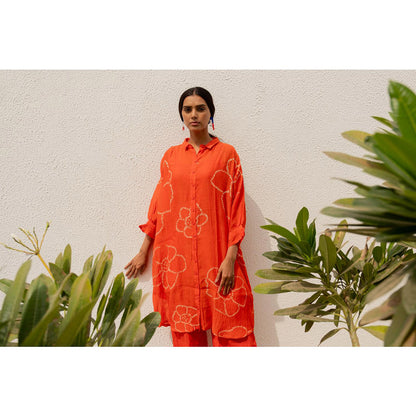 Silai Studio Burnt Orange Bandhani Kurta with Palazzo and Inner (Set of 3)