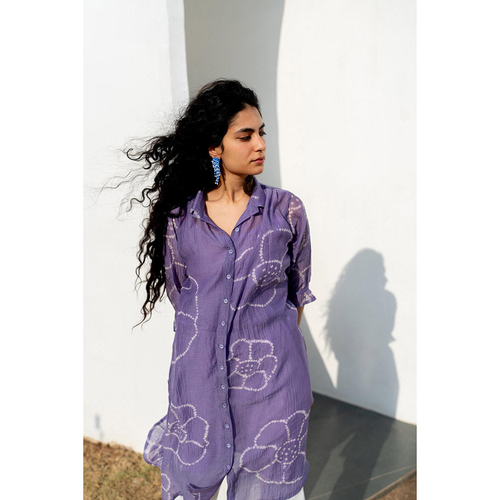 Silai Studio Periwinkle Bandhej Kurta With White Pant and Inner (Set of 3)