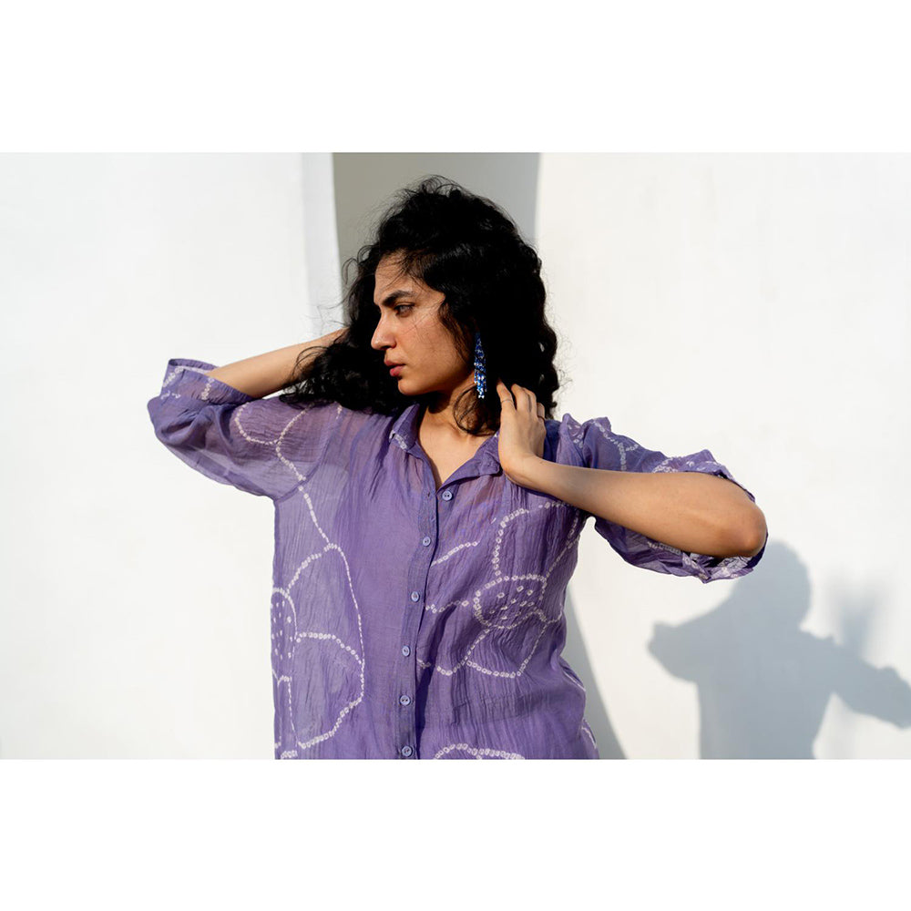 Silai Studio Periwinkle Bandhej Kurta With White Pant and Inner (Set of 3)