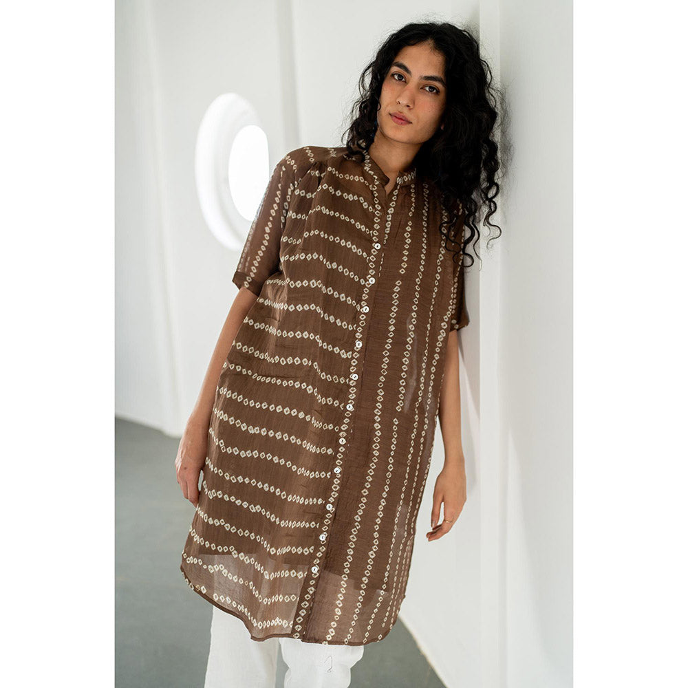 Silai Studio Rosewood Bandhej Kurta With White Pant and Inner (Set of 3)