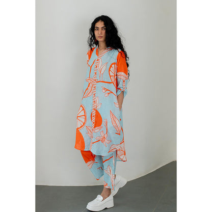 Silai Studio Mandarin Print Cotton Kurta with Pant (Set of 2)