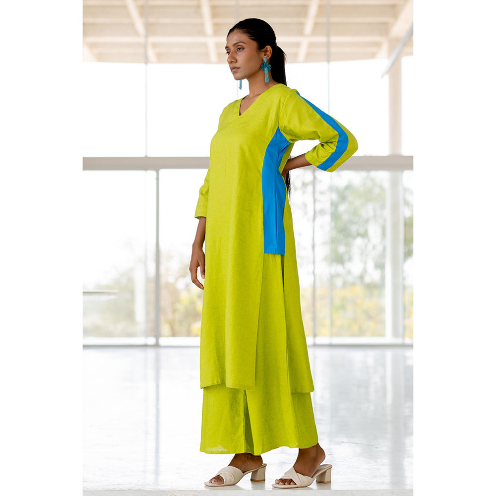 Silai Studio Avocado Azure Box Slit Kurta and Palazzo (Set of 2)