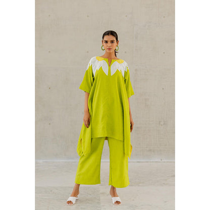 Silai Studio Green Sunflower Applique Kurta